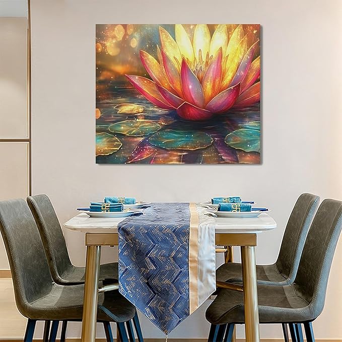 Framed Large Lotus Wall Art for Living Room, Oversized Lotus Flower Wall Decor Zen Golden Floral Canvas Painting Modern Artwork Home Decoration for Living Room Bedroom Office 60"x30"-PawvioPets