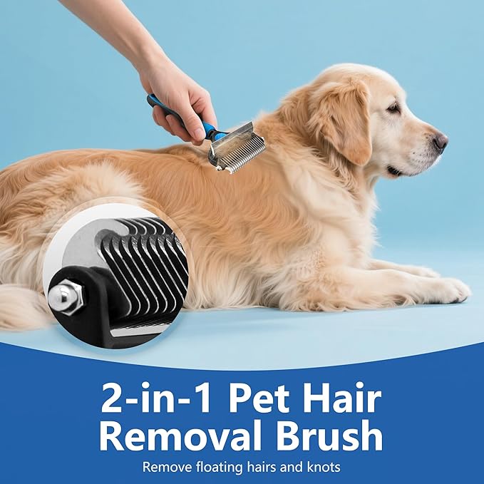 2-in-1 Shedding Brush and Detangling Comb Combo,Stripping Brush for Medium and Large Dogs, Dog and Cat Grooming Comb, 22 Stainless Steel Teeth Remove Tangled Hair, Pet Grooming Tools-large-PawvioPets