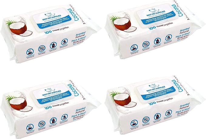 Best Pet Supplies Pet Wipes for Dogs - Dog Wipes Cleaning Deodorizing, Grooming, for Coats, Ears, Paws - Moisturizing Coconut, 400 Count-PawvioPets