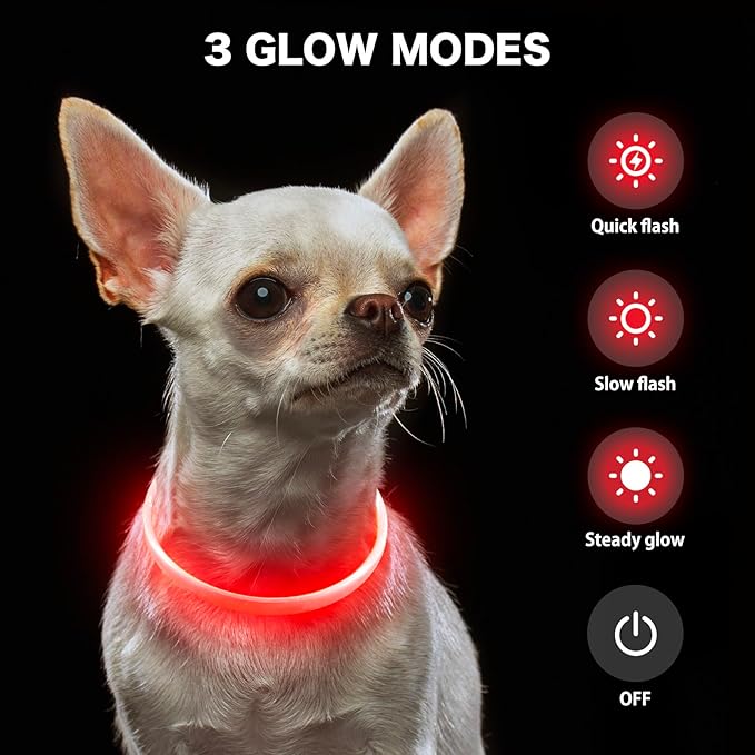 BSEEN Light Up Dog Collar - Rainproof LED Dog Collar Rechargeable - TPU Cuttable Glowing Puppy Collar for Small Dogs& Cats, High Visibility Safety Dog Lights for Night Walking (XS-Red 40cm)-PawvioPets