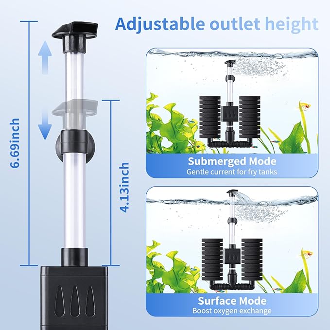 AQQA Aquarium Filter Submersible Internal Power Filter with Multi-Stage Filtration for Freshwater & Saltwater Fish Tanks, Quiet Electric Pump for 10-40 Gallon (110V/60Hz)-PawvioPets