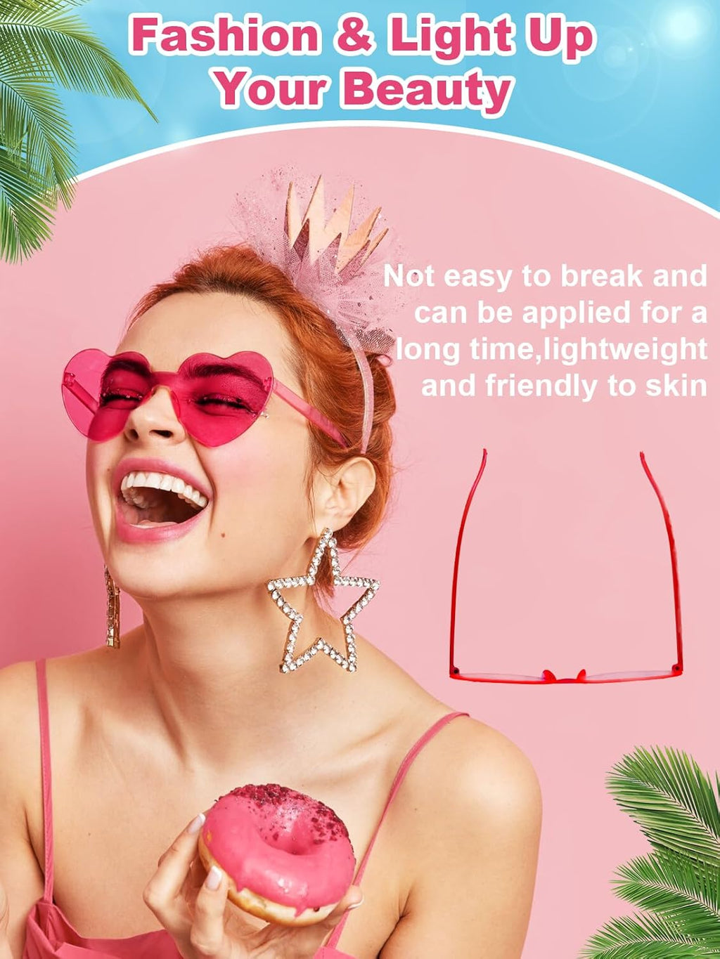 12 Pairs Heart Shaped Sunglasses for Women Kids Girls Colorful Glasses Fun Trendy Transparent Heart Sunglasses Party Favor (2 Pairs-Pink&Rose)