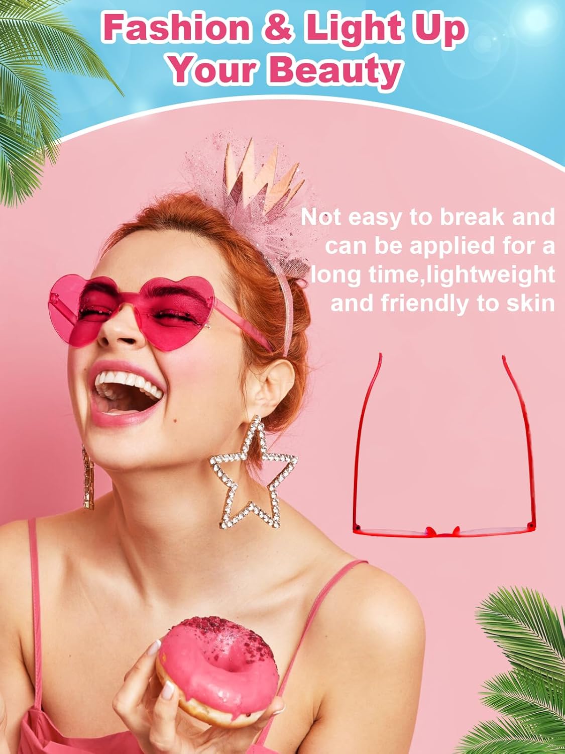 12 Pairs Heart Shaped Sunglasses for Women Kids Girls Colorful Glasses Fun Trendy Transparent Heart Sunglasses Party Favor (2 Pairs-Pink&Rose)