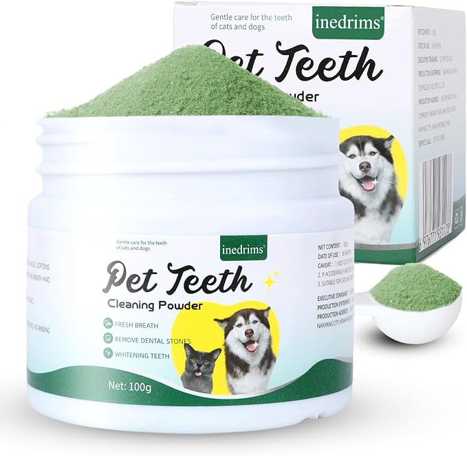 Dog Teeth Cleaning Powder, Dog Dental Powder and Cats Breath Freshener, Bad Breath & Tartar Remover for Pets, Suitable for Large, Medium & Small Canine(Green)-PawvioPets