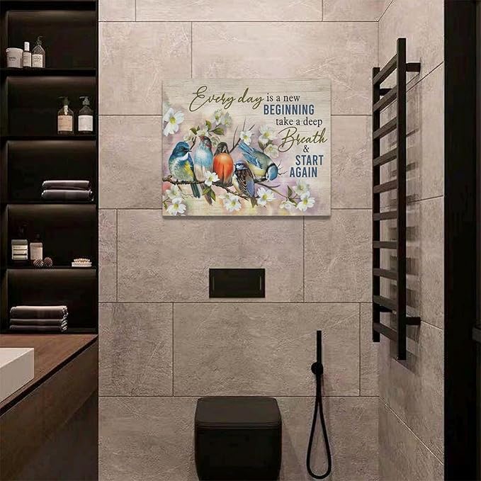 Bird Wall Art Farmhouse Flower Branch Pictures Rustic Country Birds Wall Decor Floral Canvas Print Painting Artwork for Bathroom Living Room Bedroom 16"x20"-PawvioPets