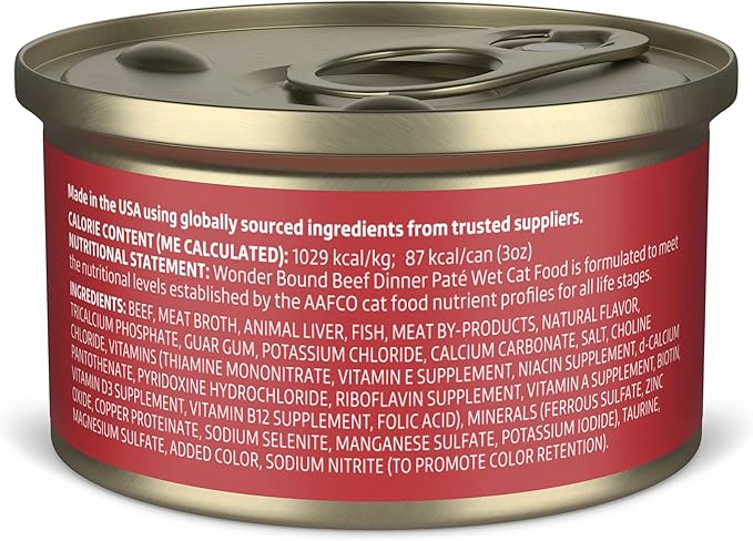 Amazon Brand - Wonder Bound Wet Cat Food, Paté, No Added Grain, 3 oz cans, Pack of 24 (Beef)-PawvioPets