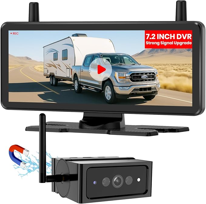 AUTO-VOX Wireless Backup Camera Magnetic:7.2" 1080P HD DVR Recording Monitor,No Wiring 1 Min Install Dual Antenna RV Back Up Camera,IP69K Waterproof with IR Night Vision for Truck,Camper,Trailer-PawvioPets
