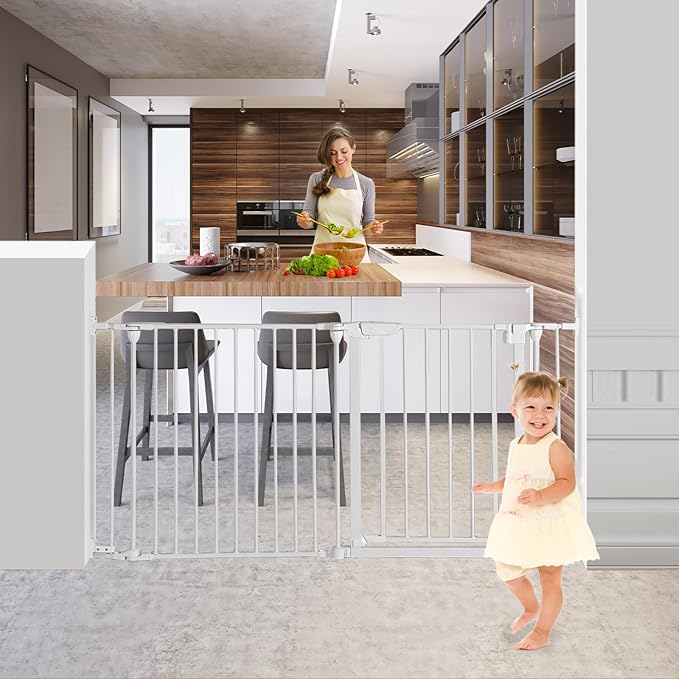 Extra Wide Baby Gate, 30" Tall 47" Wide Configurable Baby Gate Fireplace Safety Fence, Metal Pet Safety Playpen for Toddler/Pet/Dog Christmas Tree Fence (Whtie, 2-Panel)-PawvioPets