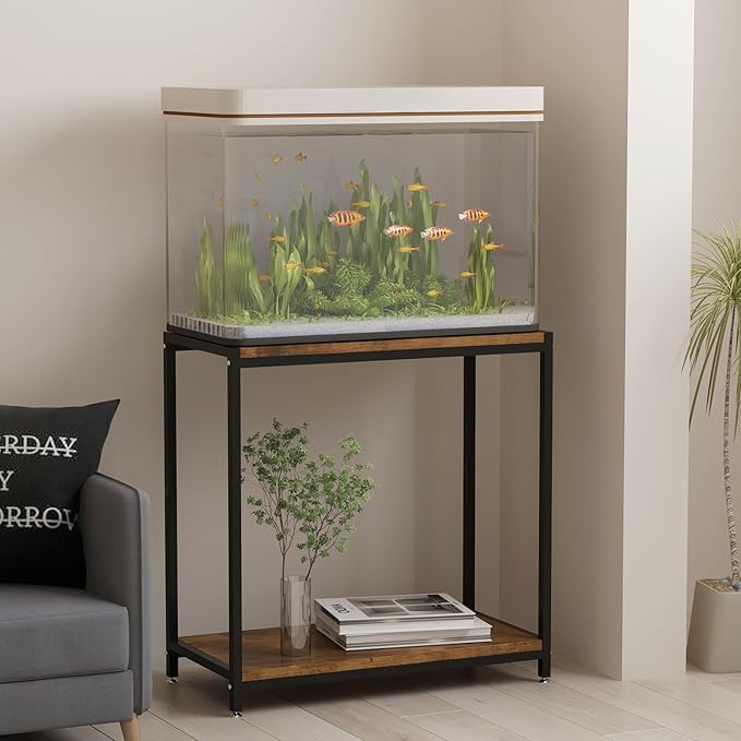 20 Gallon Metal Aquarium Stand with Shelves for Fish Tank Accessories Storage, Reptile Tank Turtle Terrariums Stand for Home Office (Black)-PawvioPets
