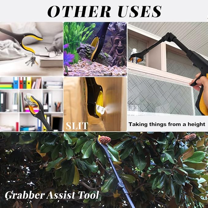 Fish Tank Accessories - 31" Aquarium Tweezers Grabber for Aquarium Landscaping Decoration Grab and Place Garbage Cleanup Foldable Gripper Multi-Function Mobility Aid Reaching Assist Tool(Yellow)-PawvioPets