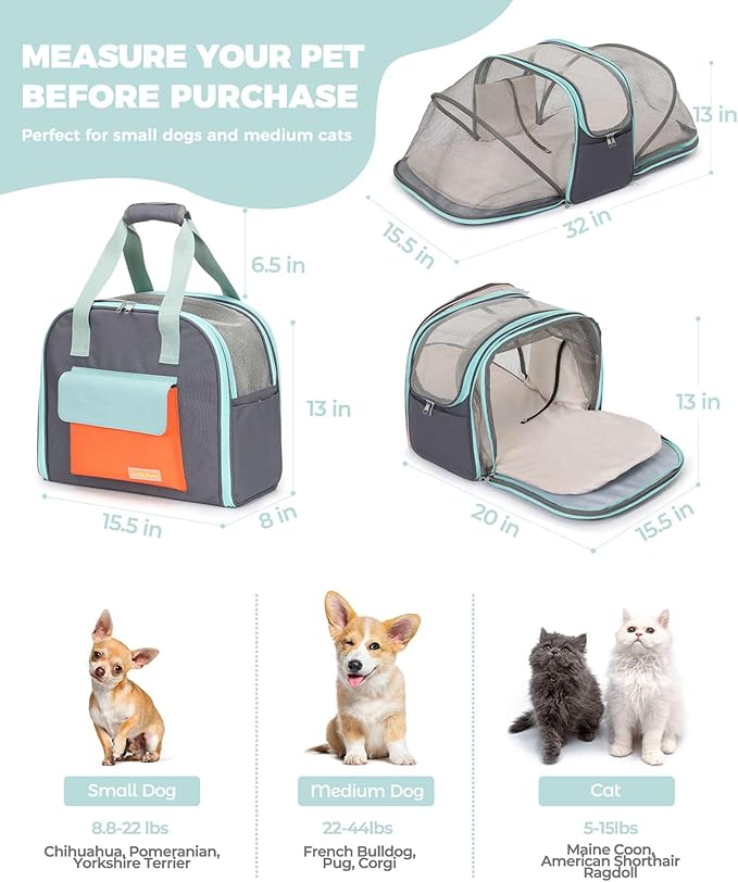 Expandable Pet Carrier Backpack, Cat Carrier Backpacks with Breathable Mesh for Cats Small Dogs Puppies Up to 25 Lbs Airline Approved Waterproof Travel Carrier with Safety Buckle for Hiking & Flights-PawvioPets