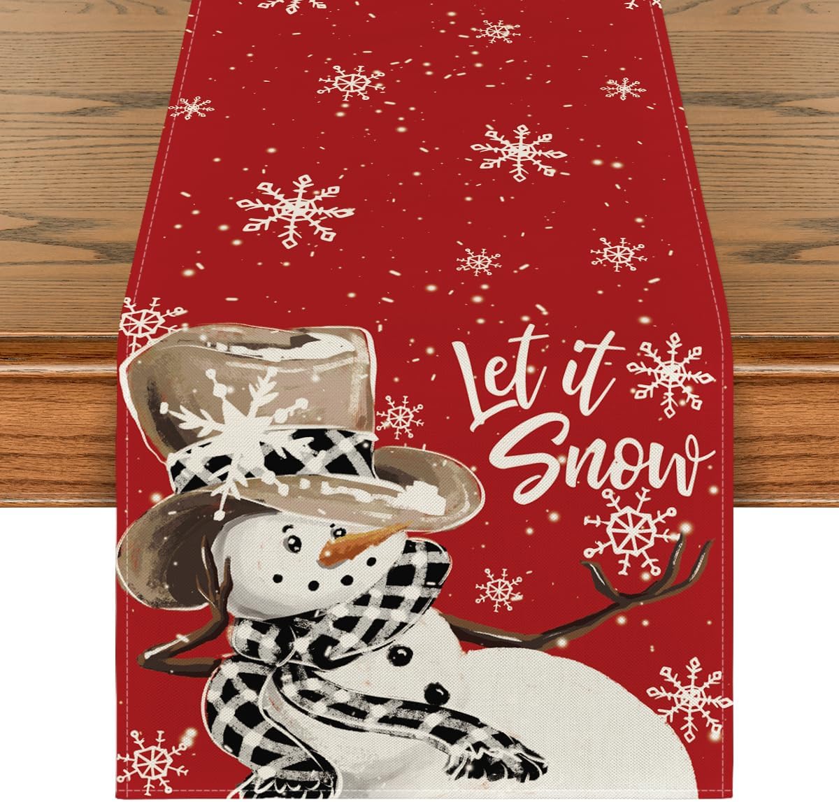 Artoid Mode Red Snowman Snowflake Let it Snow Winter Table Runner, Seasonal Christmas Kitchen Dining Table Decoration for Home Party Decor 13x72 Inch