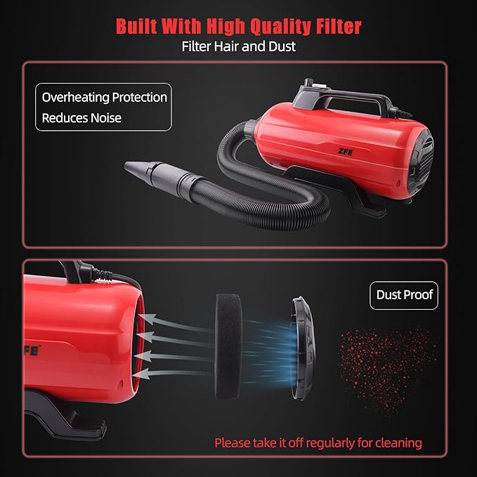 Dog Pet Dryer, 3000W High Velocity Pet Dryer Adjustable Speed Dog Grooming Blower Double Motor, Pet Grooming Hair Drying(4HP), Hot Air Dog Hair Dryer Blower with 2 Nozzle-PawvioPets