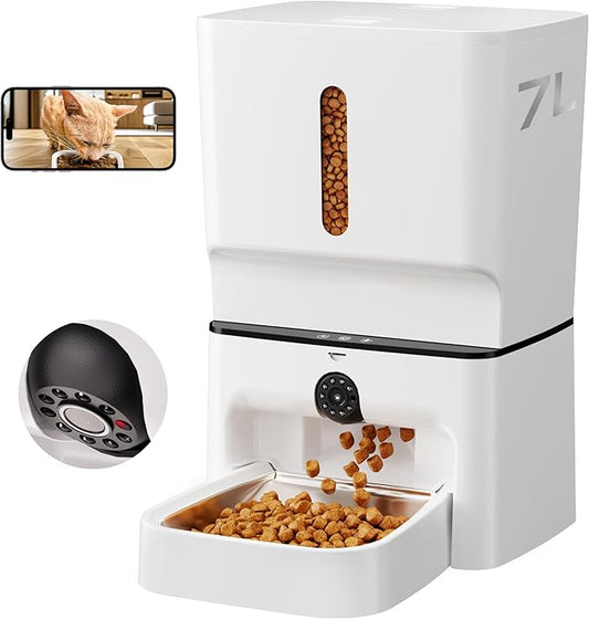 Automatic Cat Feeder with Camera, 7L Timed Dog Feeders, Adjustable Camera, 1080P HD Night Vision, Automatic Dog Feeder, 5G WiFi Cat Food Dispenser with 2-Way Audio, Low Food & Motion Alerts-PawvioPets