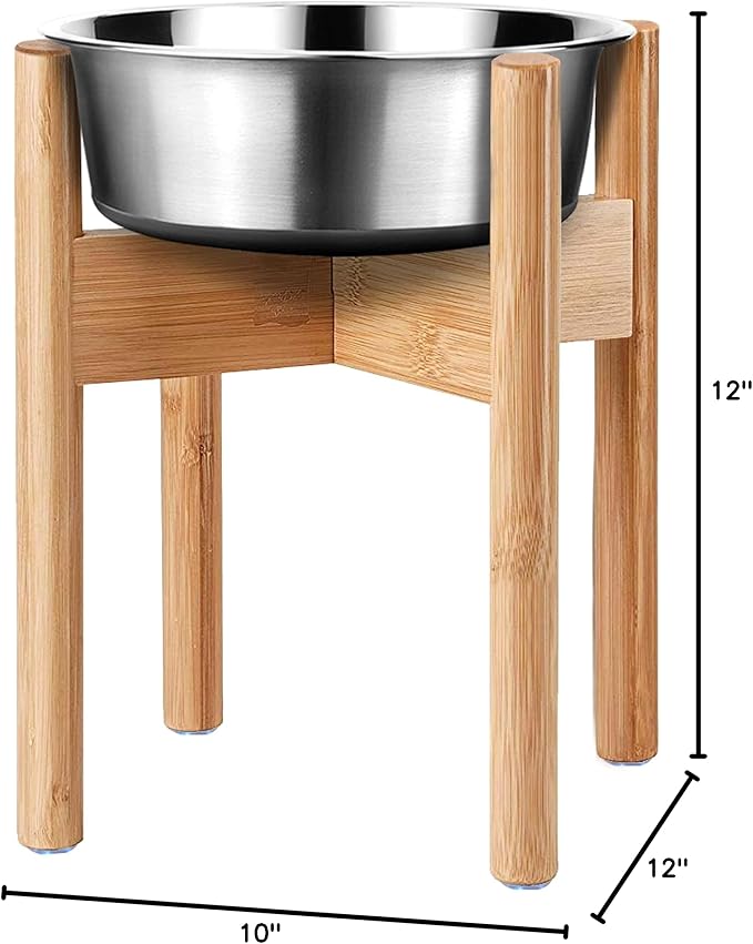 Dog Bowl Stand for Large Dogs - Raises Feeders and Bowls to 12-inch High, Expandable Sideways, Compatible to Various Sizes of Slow Feeders, Water Dishes and Fountains - Bamboo-PawvioPets