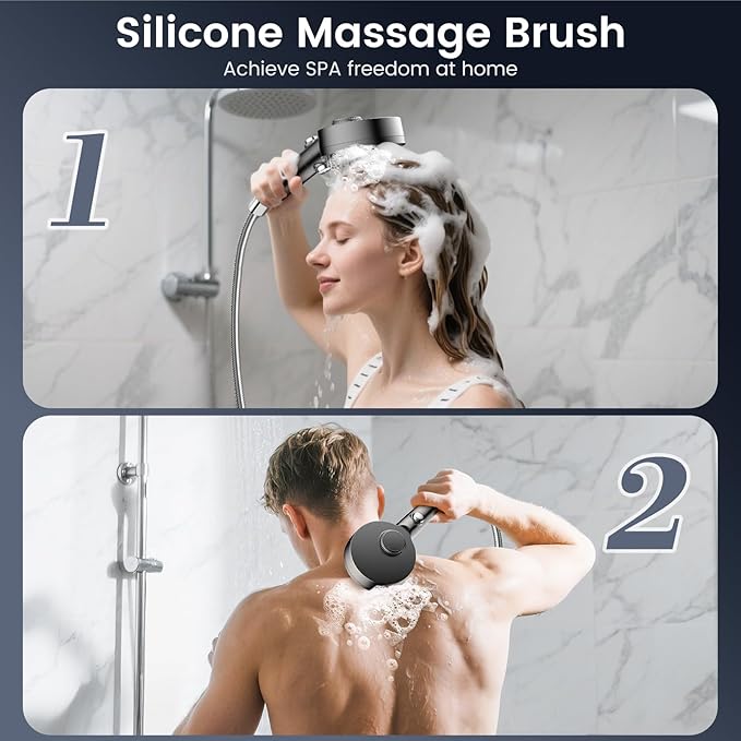 Filtered Shower Head with Handheld, High Pressure 4 Spray Mode Showerhead with Filters, Water Softener Filter Beads for Hard Water with ON/OFF Switch for Pets - Remove Chlorine (Gray)-PawvioPets