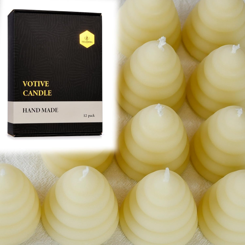 Pack of 12 Beeswax Votive Candles - Beehive Shape Novelty Candle, Perfect Thank You Gift for Mom & Wife or Guest Gifts for Baby Shower bee Theme - Cream White