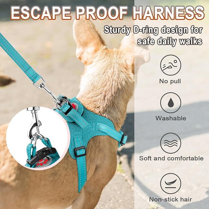 Dog Harness Step in Dog Vest Harness, Reflective Adjustable Puppy No Pull Harness Breathable Soft for Small and Medium Dogs Cats, Ocean Blue, S-PawvioPets