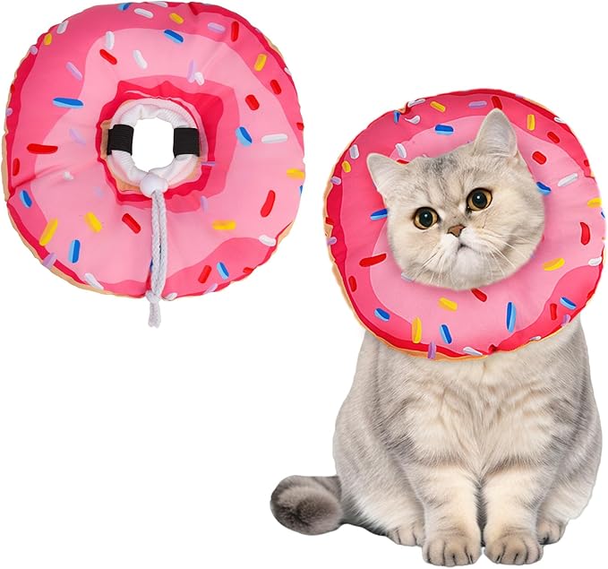 BINGPET Cat Cone Collar Soft,Waterproof Cat Recovery Collar to Stop Licking,Cute Donut Elizabethan e Collar for Cats Kittens Puppies Wound Healing After Surgery(Donut Pink,Medium)-PawvioPets