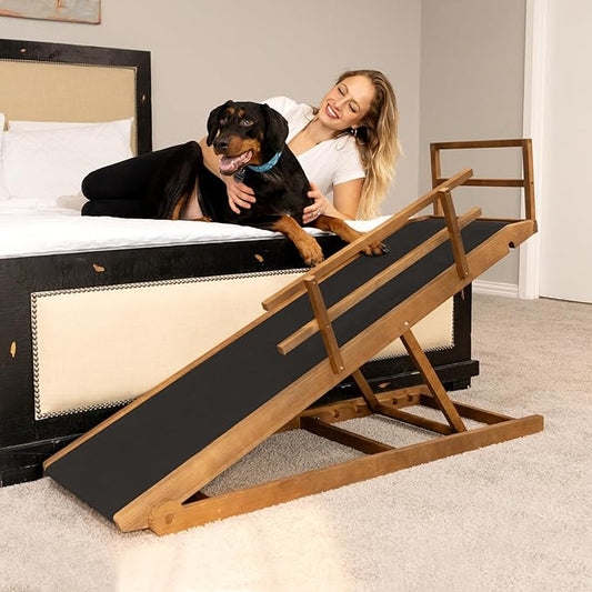 ABORON Folding Pet Ramp, 5-Level Adjustable Dog Ramp for Bed, Couch, SUV - High Traction Rubber Surface, Supports up to 200 lbs, 45.2" Long - Ideal for Small & Large Dogs & Cats,Brown Finish-PawvioPets
