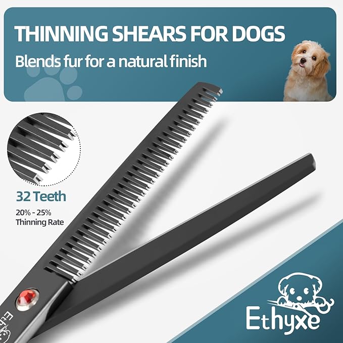 7.0" Professional Dog Grooming Scissors Kit – 3-Piece Set with Straight, Curved & Thinning Shears, Black Japanese Stainless Steel, Includes Grooming Comb for Dogs & Cats-PawvioPets