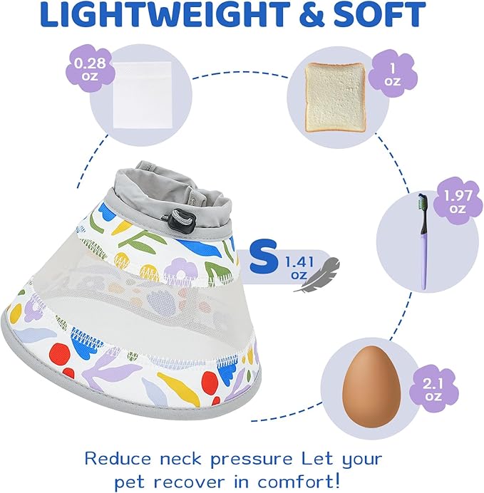 Breathable Air Mesh Cat Cone Collar Soft to Stop Licking, Adjustable, Foldable Lightweight Kitten Cones After Surgery Recovery for Cats & Kittens (Flower,S)-PawvioPets