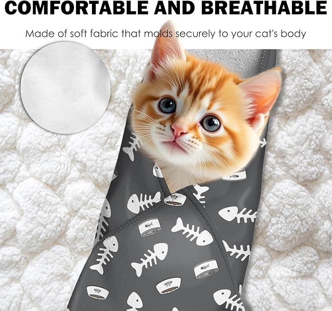 27.6" Cat Grooming Wrap, Self Adhesive Cat Wrap for Cutting Nails, Anti-Escape Calming Cat Swaddle Wrap for Medicine Ear Cleaning, Anti-Scratch Cats Burrito Restraint Blanket, Practical Pet Tool Grey-PawvioPets