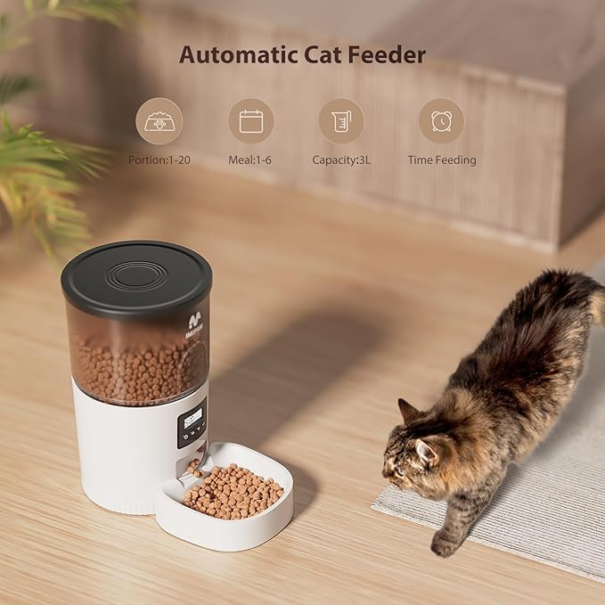 Automatic Cat Feeders, 3L Timed Cat Dry Food Dispenser, Dual Power Supply, Programmable Portion Size, Auto Pet Feeder for Cats and Small Dogs-PawvioPets