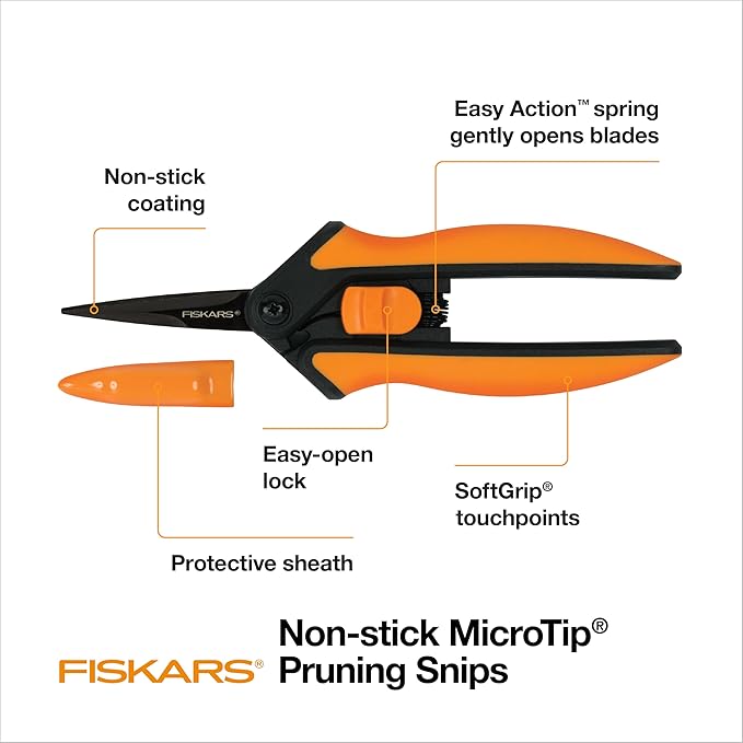 Fiskars 6" Pruning Scissors (2-Pack) for Flowers, Buds, Weeds and Small Plants, Garden Snips with Resin Resistant Nonstick Stainless Steel Blades, Gardening Trimmers with Comfortable Handle-PawvioPets