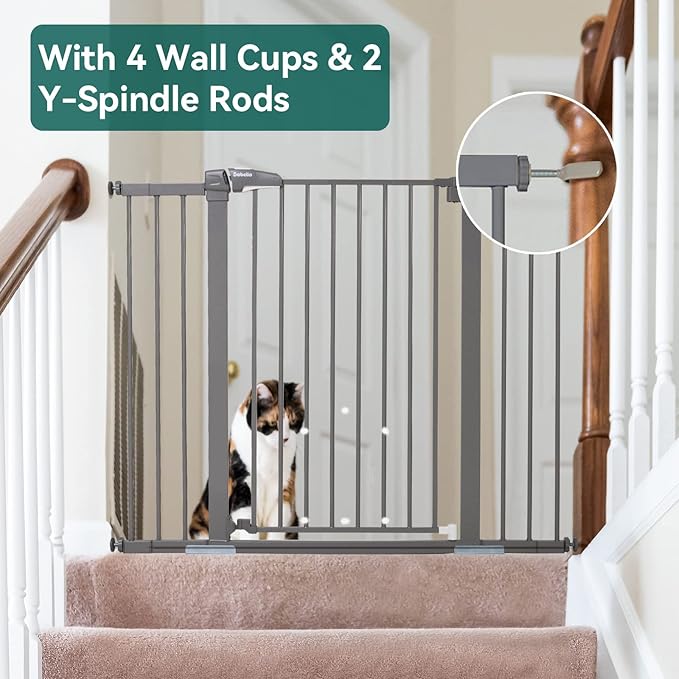 BABELIO 36 Inch Tall Metal Baby Gate, 29-48" Auto Close Pressure Mounted Dog Gate, Gray-PawvioPets