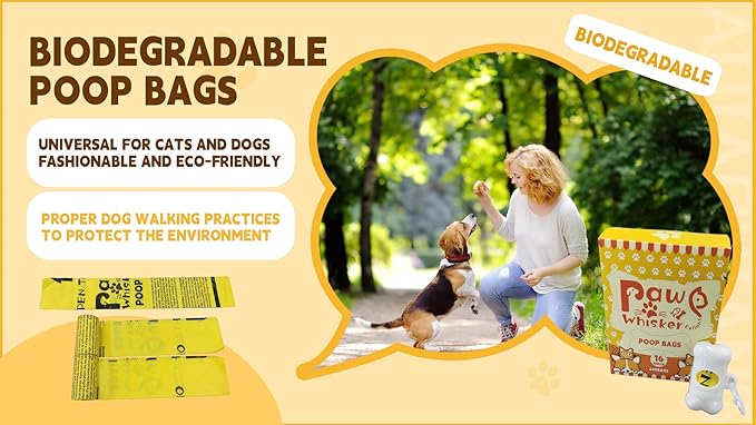 Dog Poop Bag, Biodegradable, Waste Bags with Dispensers, Guaranteed Leak Proof and Extra Thick, Certified Home Compostable, Plant-Based Dog Waste Bags, Eco-Friendly, 240 counts 16 rolls (Yellow, 16)-PawvioPets