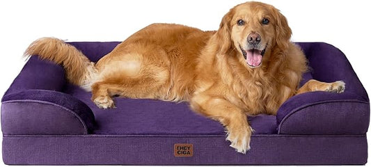 EHEYCIGA Orthopedic Dog Beds for Large Dogs, Waterproof Memory Foam Large Dog Bed with Sides, Non-Slip Bottom and Egg-Crate Foam Pet Couch Bed with Washable Removable Cover, Purple-PawvioPets