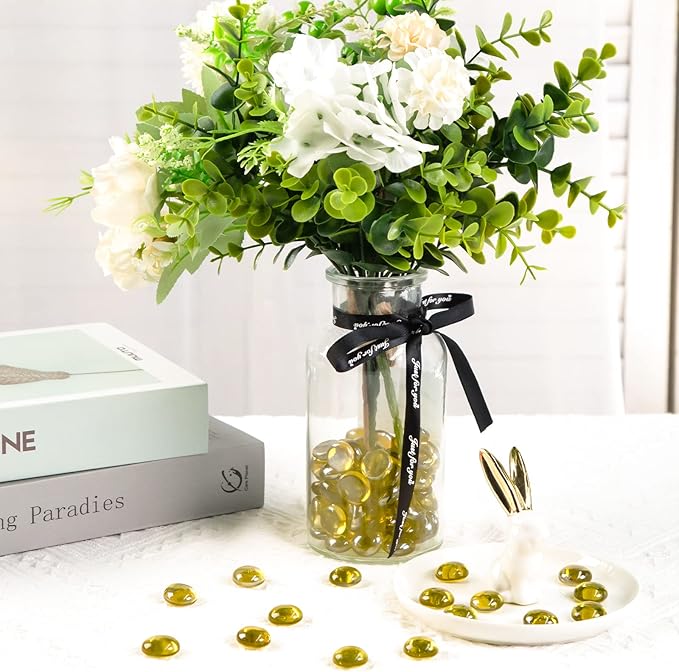 FUTUREPLUSX 1LB Yellow Glass Marbles, Flat Marbles Glass Beads Vase Fillers Decorative Rocks Gold Gemstones for Centerpieces Aquarium Table Scatter Home Decor-PawvioPets