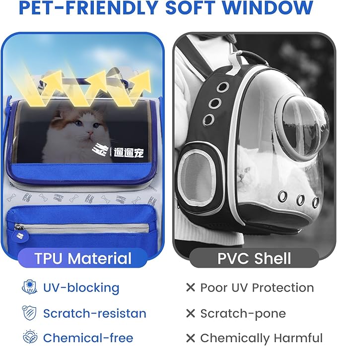 Cat and Dog Backpack Carrier, Foldable Breathable Pet Carrier Backpack with Mesh Ventilation, Large Portable Outing Traveling Pet Bag for Small, Medium Cats, Small Dogs, Blue-PawvioPets