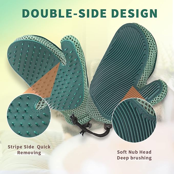 2 in 1 Pet Fur Glove & Cat Hair Remover Glove, Dog Grooming Glove Brush for Shedding, Massage, Efficient Pet Hair Remover Mitt for Uproot Cleaner Clothes, Couch, Carpet [Blue/Pair]-PawvioPets