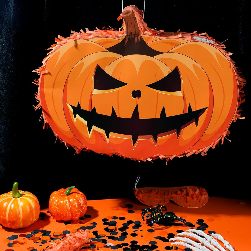 Halloween Pumpkin Pinata, 17"x13"x3.7" Halloween Party Decorations Fun Piñata, Pumpkin Pinata with Stick for Photo Prop, October Birthday, Funny and Spooky