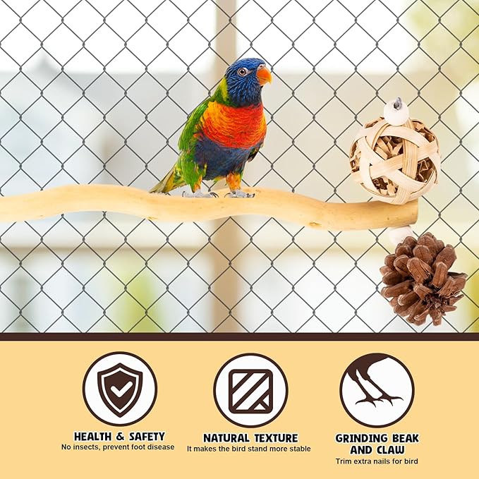 Bird Toys Perch Stand for Cage with Pine Cones, Natural Parrot Toys, Small Chewing Sticks Toys Bird Cage Accessories for Conures Parakeets Cockatoo African Grey Parrots (1PCS)-PawvioPets