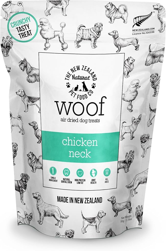 Air Dried WOOF Chicken Neck Treat - Mixer, or Topper - Air Dried, High Protein,Natural, Single Ingredient - 1.76oz-PawvioPets