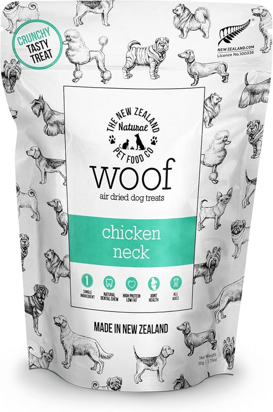 Air Dried WOOF Chicken Neck Treat - Mixer, or Topper - Air Dried, High Protein,Natural, Single Ingredient - 1.76oz-PawvioPets