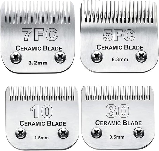 Dog Grooming Clipper Replacement Blades Compatible with Andis Pet Clipper/Oster A5/Wahl KM Series Dog Clipper,Ceramic Blade & Stainless Steel Blade(10+30+7FC+5FC)-PawvioPets