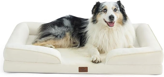 Bedsure XL Orthopedic Dog Bed for Extra Large Dogs - Washable XLarge Dog Cat Bed Waterproof, Comfort Dogs Couch Sofa with Washable Removable Cover, Pet Bed with Nonskid Bottom, Ivory, 42"-PawvioPets