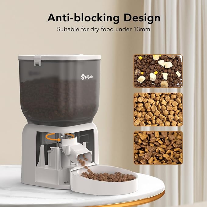 Automatic Dog & Cat Feeder, with Freshness Preservation, 4L Timed Cat Feeder with LCD Screen.Up to 6 Meals Per Day and 1-15 Portion for Cats & Dog (White)-PawvioPets