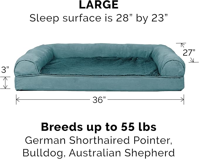 Furhaven Orthopedic Dog Bed for Large/Medium Dogs w/ Removable Bolsters & Washable Cover, For Dogs Up to 55 lbs - Plush & Suede Sofa - Deep Pool, Large-PawvioPets