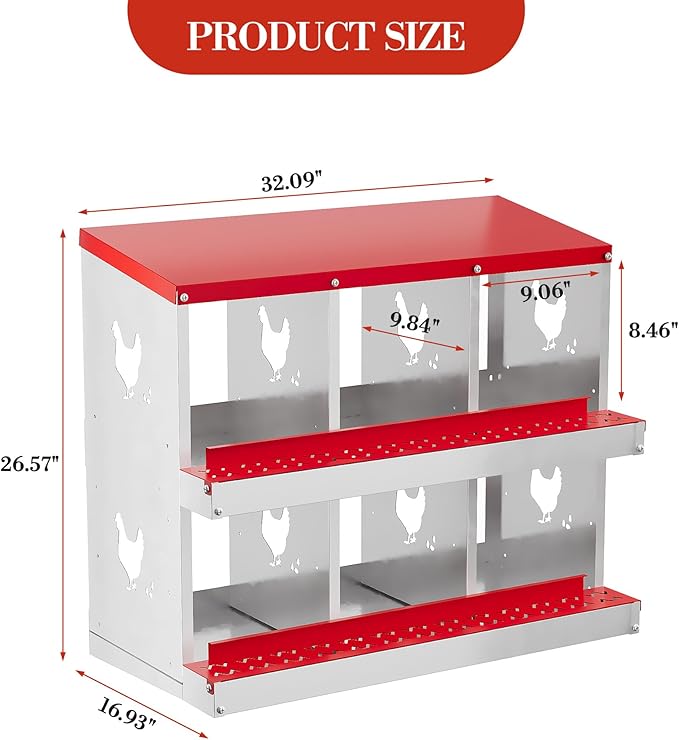 6 Hole Chicken Nesting Box with Roll Out Egg Tray, Rustproof & Ventilated Chicken Laying Boxes for Hens, Chickens, Ducks | Easy-Clean Poultry Coop Accessories-PawvioPets