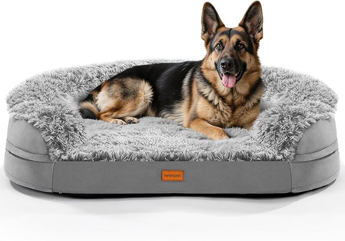 Dog Beds for Jumbo Dogs, 47.5"x35"x7.6", Removable and Washable Cover, Raised Reboundable Edges, Non Slip Bottom, Extra Big Size, Orthopedic Oval Memory Foam Pet Bedding, Indoor-PawvioPets