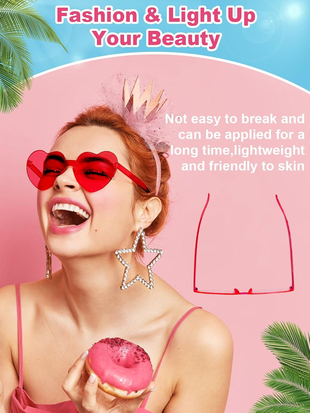 12 Pairs Heart Shaped Sunglasses for Women Colorful Glasses Fun Trendy Transparent Heart Sunglasses Party Favor (Red)