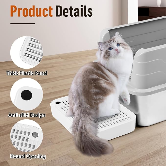 Cat Litter Box Ramp Mat with Filter Function, Cat Step Pedal Stool for Self-Cleaning Litter Box, Easy to Clean, Ideal for Kitten & Elderly Cats (White)-PawvioPets