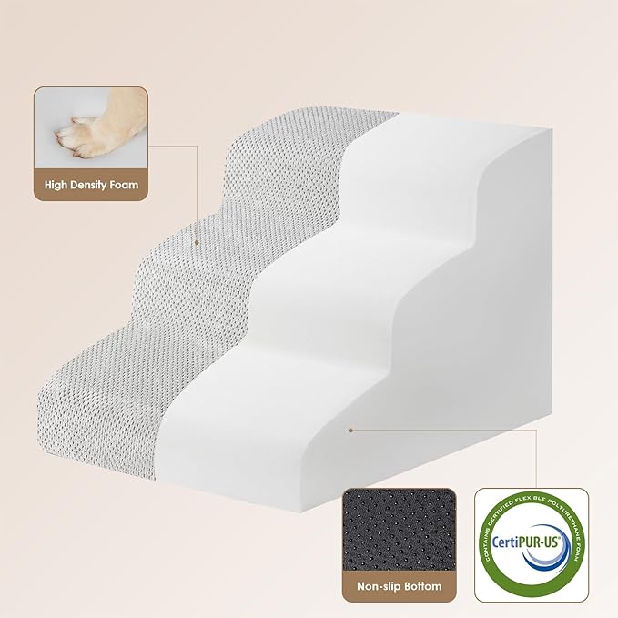 EHEYCIGA Curved Dog Stairs Ramp for Small Dogs 15.7" H, 3-Step Dog Steps for Couch Sofa and Chair, Pet Stairs for Cats, Non-Slip Balanced Pet Steps Indoor, Light Grey-PawvioPets