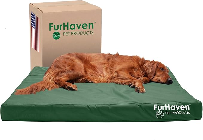 Furhaven Water-Resistant Cooling Gel Dog Bed for Large Dogs w/ Removable Washable Cover, For Dogs Up to 95 lbs - Indoor/Outdoor Logo Print Oxford Polycanvas Mattress - Forest, Jumbo/XL-PawvioPets