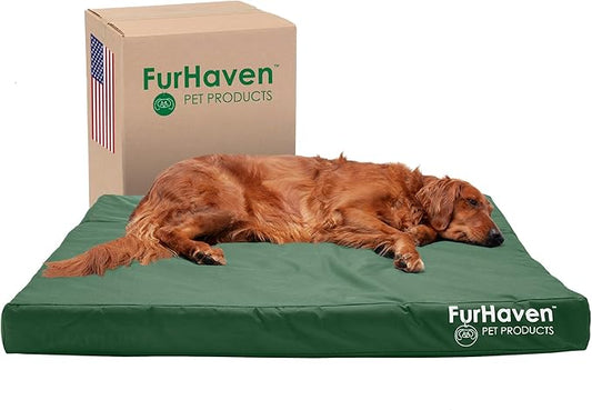 Furhaven Water-Resistant Cooling Gel Dog Bed for Large Dogs w/ Removable Washable Cover, For Dogs Up to 95 lbs - Indoor/Outdoor Logo Print Oxford Polycanvas Mattress - Forest, Jumbo/XL-PawvioPets
